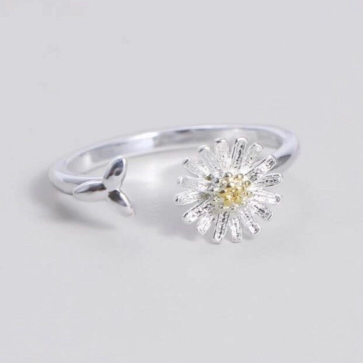 Silver Daisy & Leaf Ring